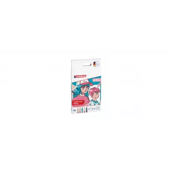 edding 5300 akrüülmarkeri komplekt Manga, 5 peene ümara otsaga markerit, joone laius 1-3 mm, pigmenteeritud tint, erinevad värvid (must, valge, pastelne kollane, pastelne roosa, pastelne sinine) 4-5300-1800-5-1