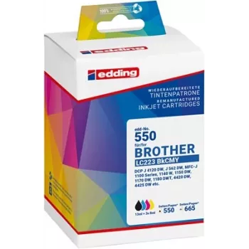 Edding 18-550-01 ühilduv tindikassettide komplekt Brother LC-223BK/C/M/Y jaoks (must, tsüaan, magenta, kollane, 4-pakk)