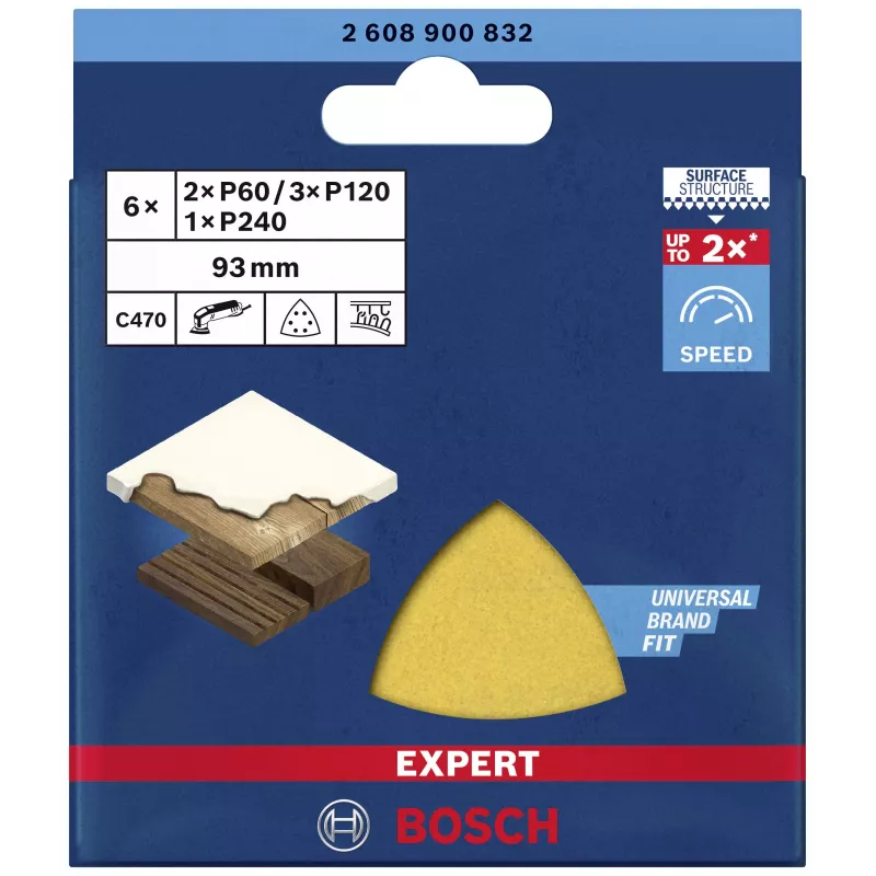 Bosch EXPERT C470 Delta lihvimislehtede komplekt 93 mm P60/P80/P120 takjakinnitusega perforeeritud 6-pakk 2608900832