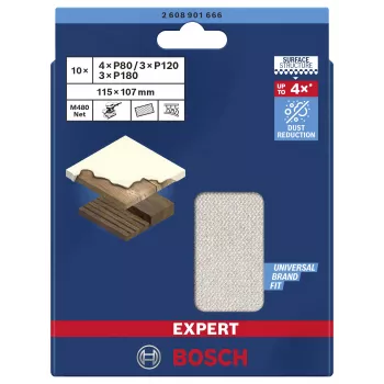 Bosch Expert M480 lihvimisvõrk orbital-lihvijale, 3-osaline, terasus 80/120/180, 115 x 107 mm, takjakinnitus 2608901666