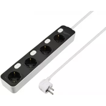Sygonix SY-6118236 4-pesaline pikendusjuhe valgustatud lülitiga, Schuko, 1,5 m kaabel, must