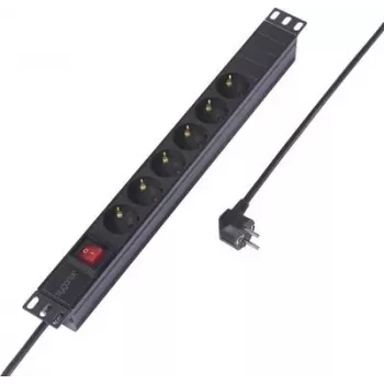 Sygonix SY-6736978 19-tolline 1U rack-kinnitusevõimalusega pikendusjuhe, 6 Schuko pistikupesa, 2 m kaabel, must