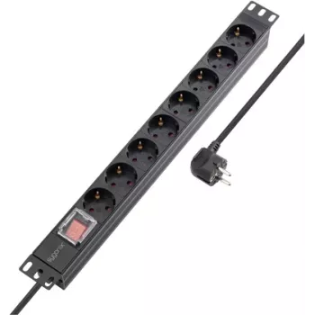 Sygonix SY-5799002 19-tolline 8-kohaline Schuko-rackkinnitusega toiteplokk, 1U, must