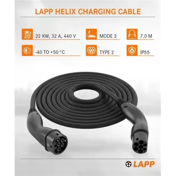 Lapp Mobility Type 2 Helix laadimiskaabel 22 kW 7 m must