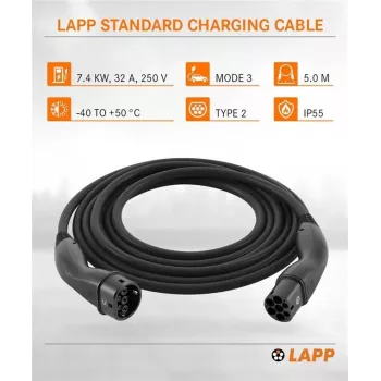 LAPP MOBILITY Type 2 elektriauto laadimiskaabel, 7,4 kW, 5 m, must (61780)