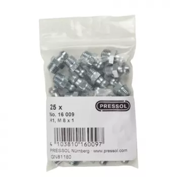 Pressol kooniline määrdenippel H1 sirge, M 8 x 1, tsingitud, 25 tk (16 009)