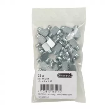 PRESSOL kooniline määrdenippel H3-90°, M8 x 1,25, tsingitud, 25 tk (16 211)