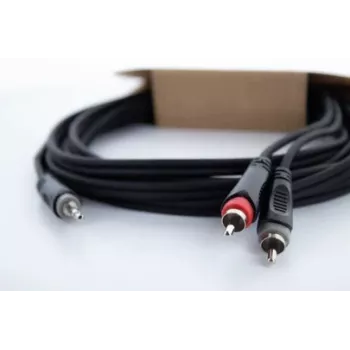 Cordial 14856 3,5 mm Jack 2x RCA Audio Y-adapterkaabel, 3 m, must PVC, kaksikkaabel
