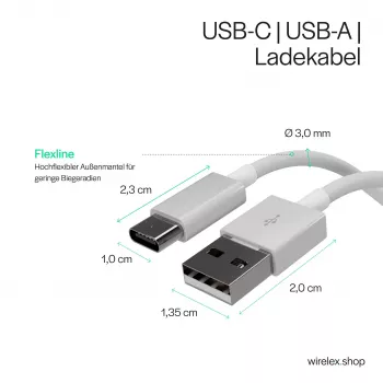 Flexline USB laadimis- ja sünkroonkaabel, USB-A - USB-C, 2.0, ABS, valge, 0,5 m (FL31-13040)