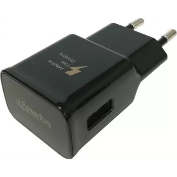 PowerRay PR-TA20EBE EU 2-pin USB seinlaadija, 5V/2A, must, hulgipakend