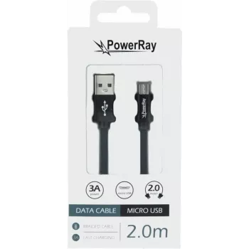 PowerRay USB-Micro-USB andmekaabel 2,0 m punutud must PR-DCUM200TBK