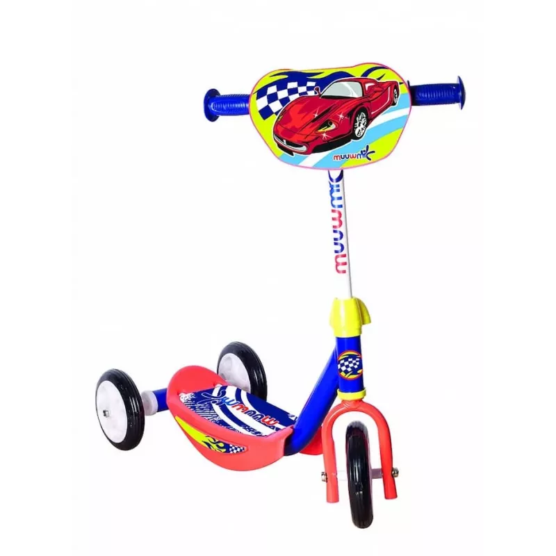 MUUWMI AU 506 KiddyScooter Racing 3-rattaline tõukeratas lastele alates 3. eluaastast, sinine/punane, LED-tuledega esirattad, reguleeritav käepide 58–68 cm, max 20 kg