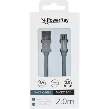 PowerRay USB-Micro-USB andmekaabel, 2 m, tekstiilhall, blisterpakend PR-DCUM200TGY