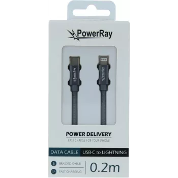 PowerRay USB-C - Lightning andmekaabel 0,2m tekstiilhall PR-DCCL020TGY