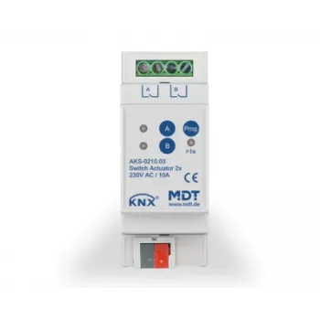 MDT KNX lülitusaktuaator 2-kordne, 2TE REG, 10A, 230V AC AKS-0210.03