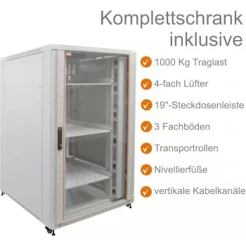 IT-BUDGET 19 inch Server Cabinet SRK komplekt - 27U - 800x1000 mm - vaateuks/täisuks - 4 aktiivset ventilaatorit - PDU - riiulid - kokkupandud - helehall 99ITB19SRK27810GGM