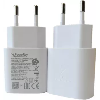PowerRay PR-TA800EWE 18W USB-C PD seinlaadija, EU 2-pin, valge, hulgipakend