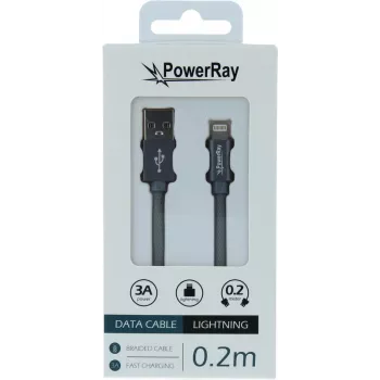 PowerRay USB-Lightning andmekaabel 0,2 m tekstiilhall PR-DCUL020TGY