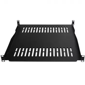 IT-BUDGET 19 inch Fikseeritud Rack Riiul / Seadme Alus, 80 kg Kandevõime, 450 mm Sügavus, Sügavusreguleeritav Kinnitus, Must 90ITB19FBX450S