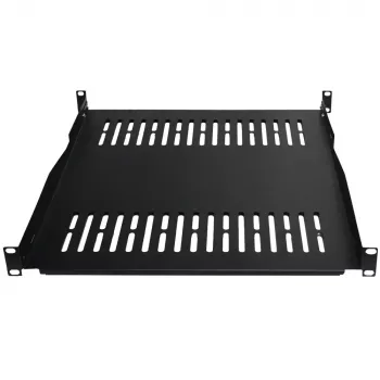 IT-BUDGET 19 inch Fikseeritud Rack Riiul / Seadme Alus, 80 kg Kandevõime, 450 mm Sügavus, Sügavusreguleeritav Kinnitus, Must 90ITB19FBX450S