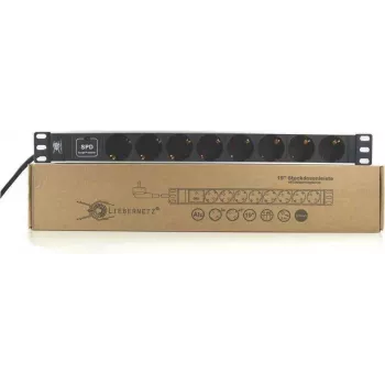 Liebernetz 19 inch Rackmount toiteplokk 8 Schuko pistikupesaga, liigpingekaitse, 1U, alumiinium, must 90LNSDL198SSP