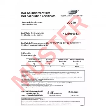 TFA Dostmann LOG40 ISO kalibreeritud temperatuuriandmete logger USB PDF, -40 kuni +60 °C