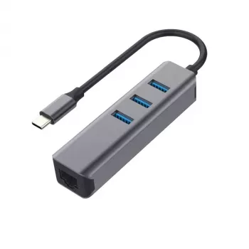 EXSYS EX-1133-N-3 USB 3.2 Gen 1 jaotur 3x USB-A pesaga ja Gigabit Ethernetiga (USB-C)