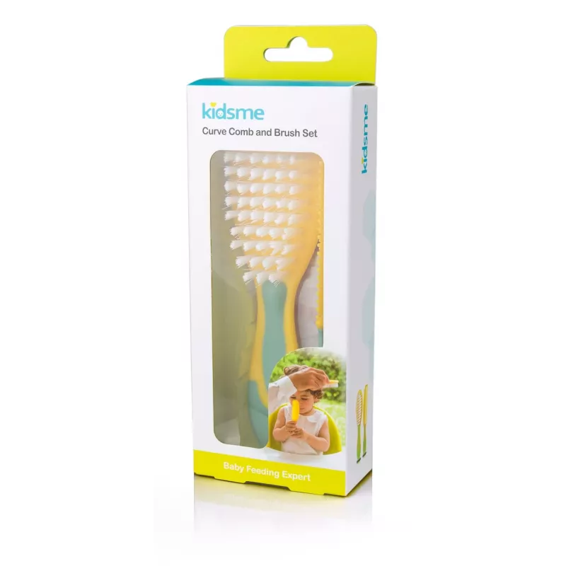 Kidsme beebi juukseharja ja kammi komplekt - pehmed harjased, BPA-vaba, ergonoomiline, valge/hall