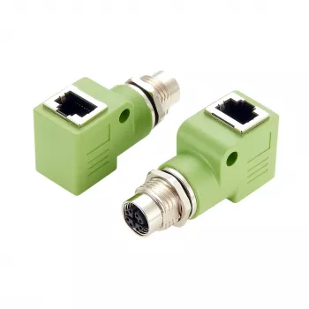 EXSYS EX-49543 M12 X-kodeeritud 8-kontaktiline emane - RJ45 emane 90° adapter, 10GbE, IP67