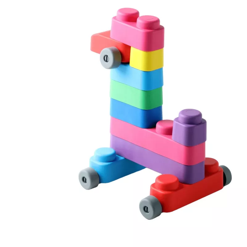 Gerardo's Toys pehmed ehitusklotsid ratastega, 33 osa (25 klotsi + 8 rattosa)