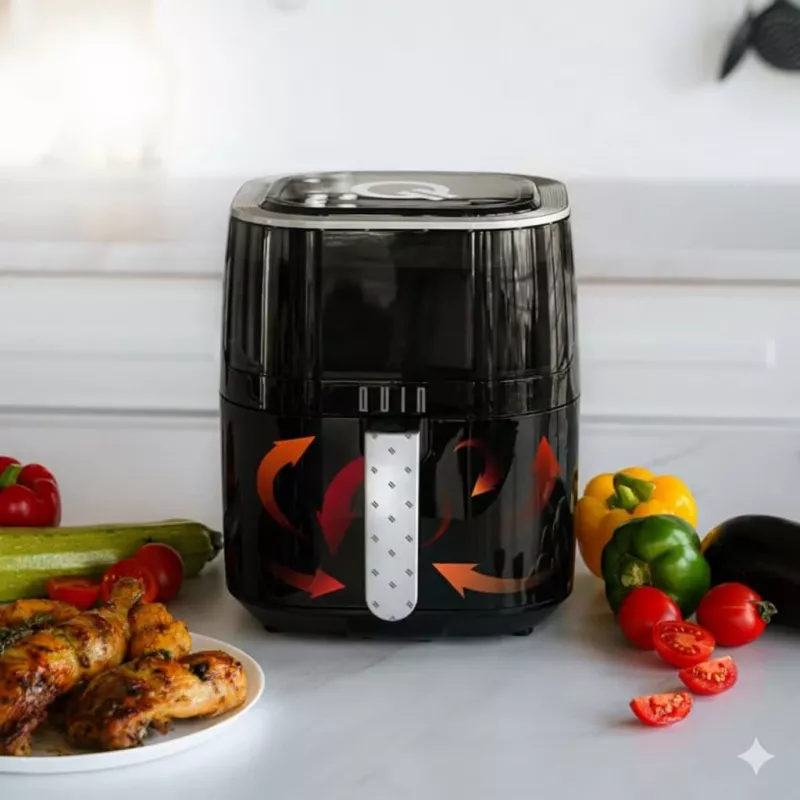 QUIN 4,5L digitaalne kuumaõhufritüür, 1500W, 80-200°C, 60-minutiline taimer, 8 eelseadistust, must