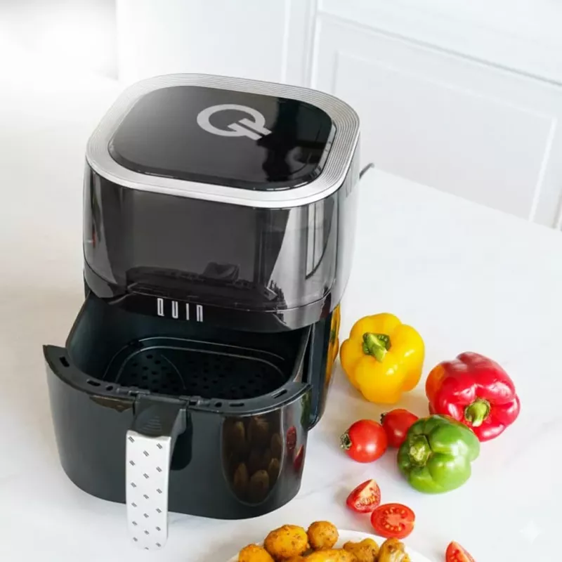 QUIN 4,5L digitaalne kuumaõhufritüür, 1500W, 80-200°C, 60-minutiline taimer, 8 eelseadistust, must