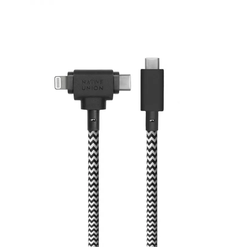 Native Union Belt Cable Duo USB-C - USB-C/Lightning punutud kaabel 1,5m must