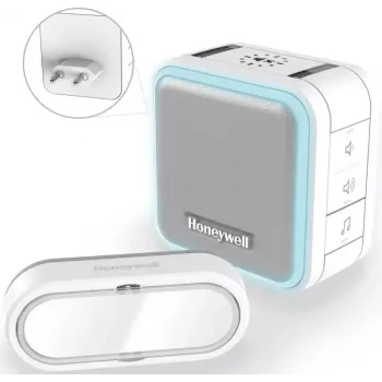 Honeywell DC515SP2L juhtmevaba uksekell pistikuga kellaploki ja vajutusnupuga, 150 m leviala, 6 meloodiat, valge