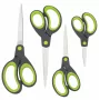 Rapesco Soft Grip käärid, komplekt, 4 tükki, roostevabast terasest terad, ergonoomilised käepidemed, 21cm/17cm/13cm/9cm, must/hall 1576
