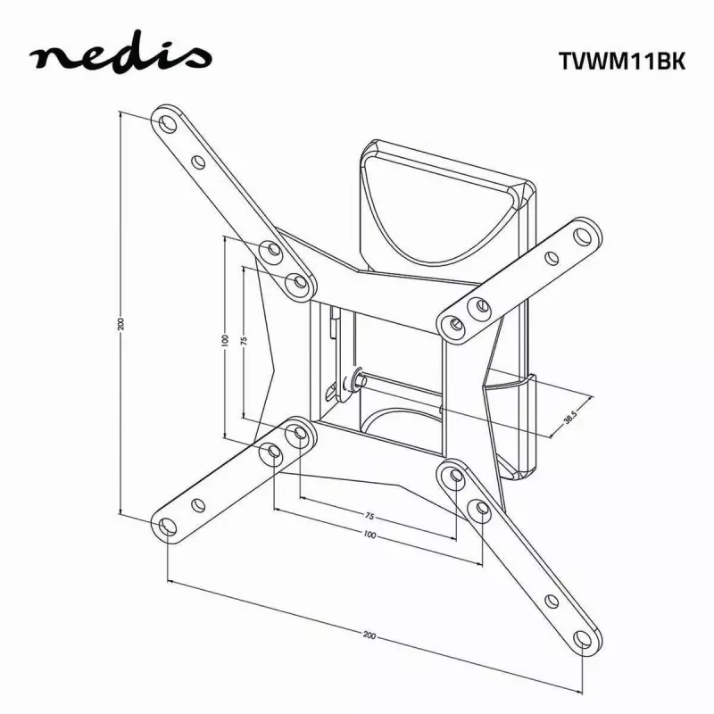 Nedis täielikult liigutatav TV seinakinnitus 32-65 tollistele ekraanidele, 35 kg, VESA kuni 400x400, must