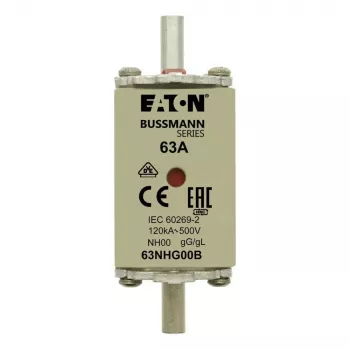 Eaton 63NHG00B NH-tüüpi sulandkaitse 63 A 500 V AC gG suurus 00 mehaanilise indikaatoriga (3 tk pakis)