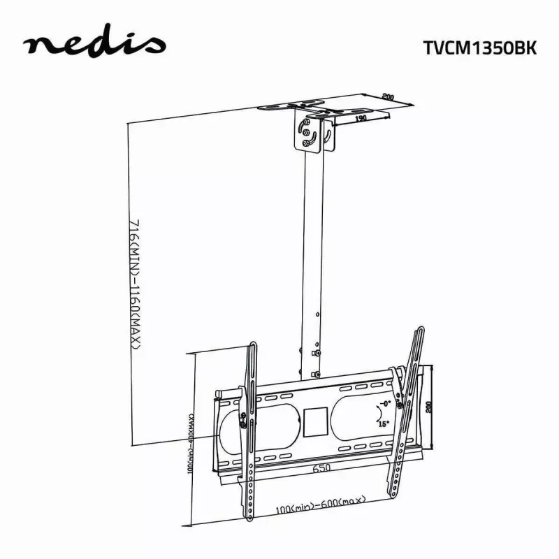 Nedis TVCM1350BK täisliikuv telekakinnitus seinale 32–65-tollistele ekraanidele, VESA 400x400, 35 kg, must
