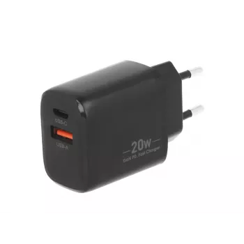 MOVANO GaN 20W USB-C PD + USB-A laadija (must)