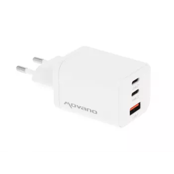 MOVANO GaN 65W 2x USB-C PD + USB-A laadija (valge)
