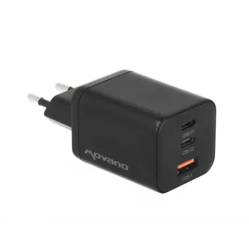 MOVANO GaN 65W 2x USB-C PD + USB-A laadija (must)