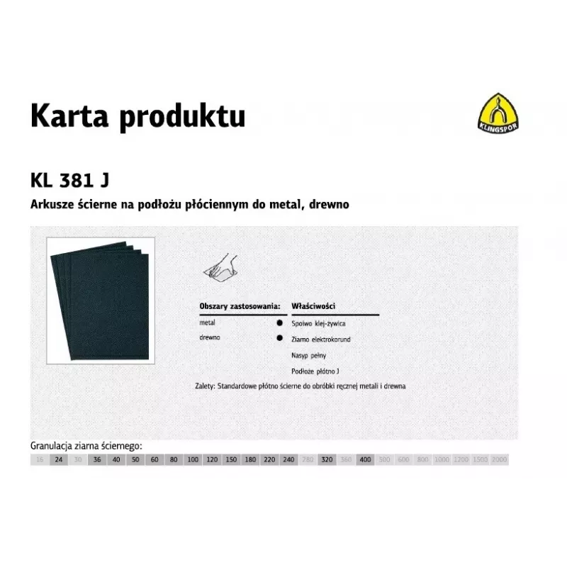 KLINGSPOR abrasiivkangast leht P320 KL381J, 230 x 280 mm, 50 pakk