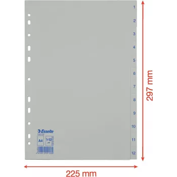 LEITZ Esselte plastikust vahelehed, nummerdatud 1-12, A4, valge, universaalne augustamine, 10 komplekti (100153)