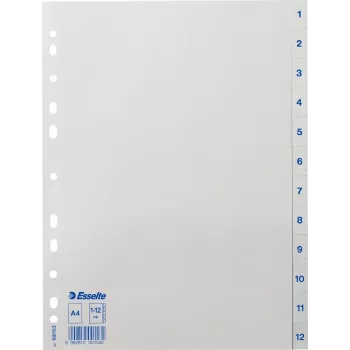 LEITZ Esselte plastikust vahelehed, nummerdatud 1-12, A4, valge, universaalne augustamine, 10 komplekti (100153)