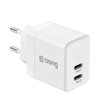 CRONG 35W kahe USB-C PD 3.0 PPS GaN seinatavalaadija - valge