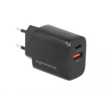 MOVANO GaN 30W USB-C PD + USB-A seinatavalaadija (must)
