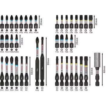 Bosch 2608521U79 34-osaline puur- ja kruvitsapeade komplekt koos magnetilise universaalse hoidikuga, X-Line karp
