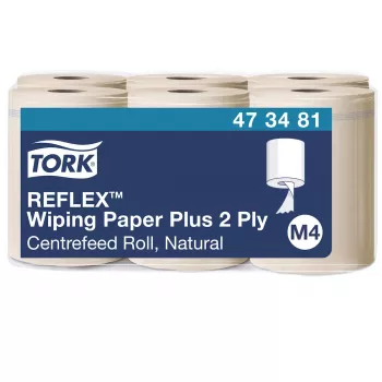 Tork Reflex Advanced M4 tsentrifuudiga pühkimispaberi rullid, 2-kihiline, looduslik, 429 lehte, 6 rulli 473481