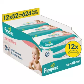 Pampers Sensitive niisked salvrätikud imikutele, 12 pakki, 624 tk