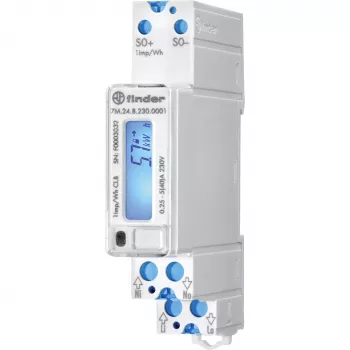 Finder 7M.24.8.230.0001 Ühefaasiline digitaalne energiamõõtur, 230 V AC, 5(40) A, klass 1, LCD, S0 impulsi väljund, DIN-liist, 1 moodul, MID mittevastav